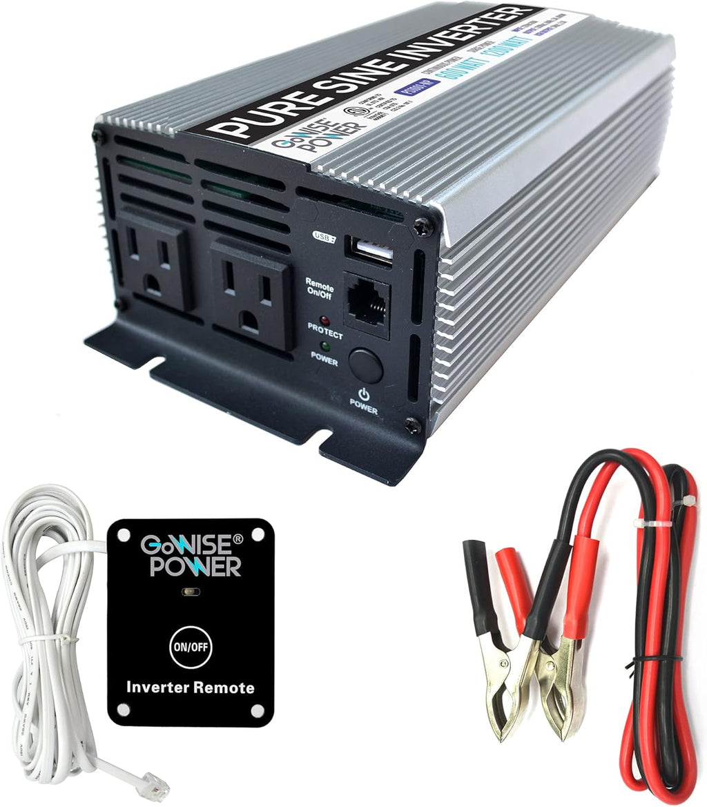 600W Pure Sine Wave Inverter 12V DC to 115V AC with 2 AC Outlets and USB Port K992853
