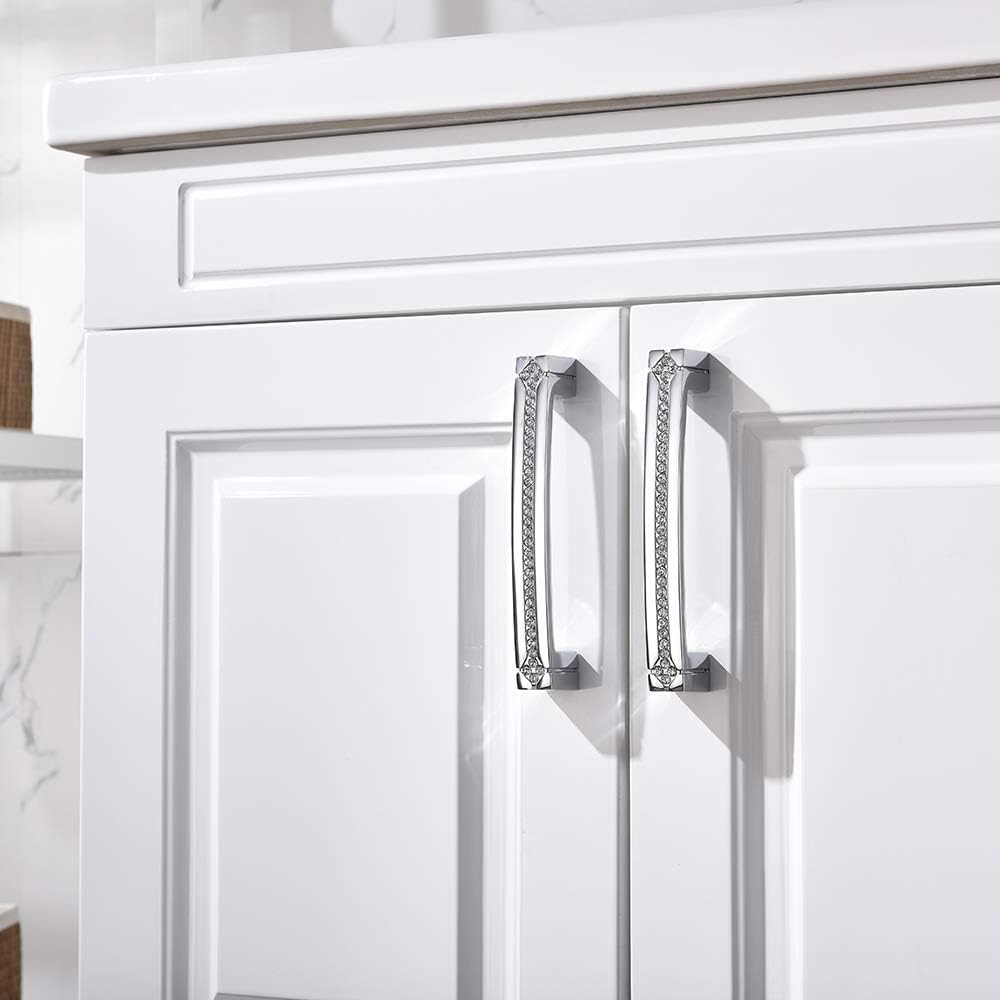 Polished Chrome Cabinet Handles with Screws, 128mm Hole Center, 2 Pack I66041