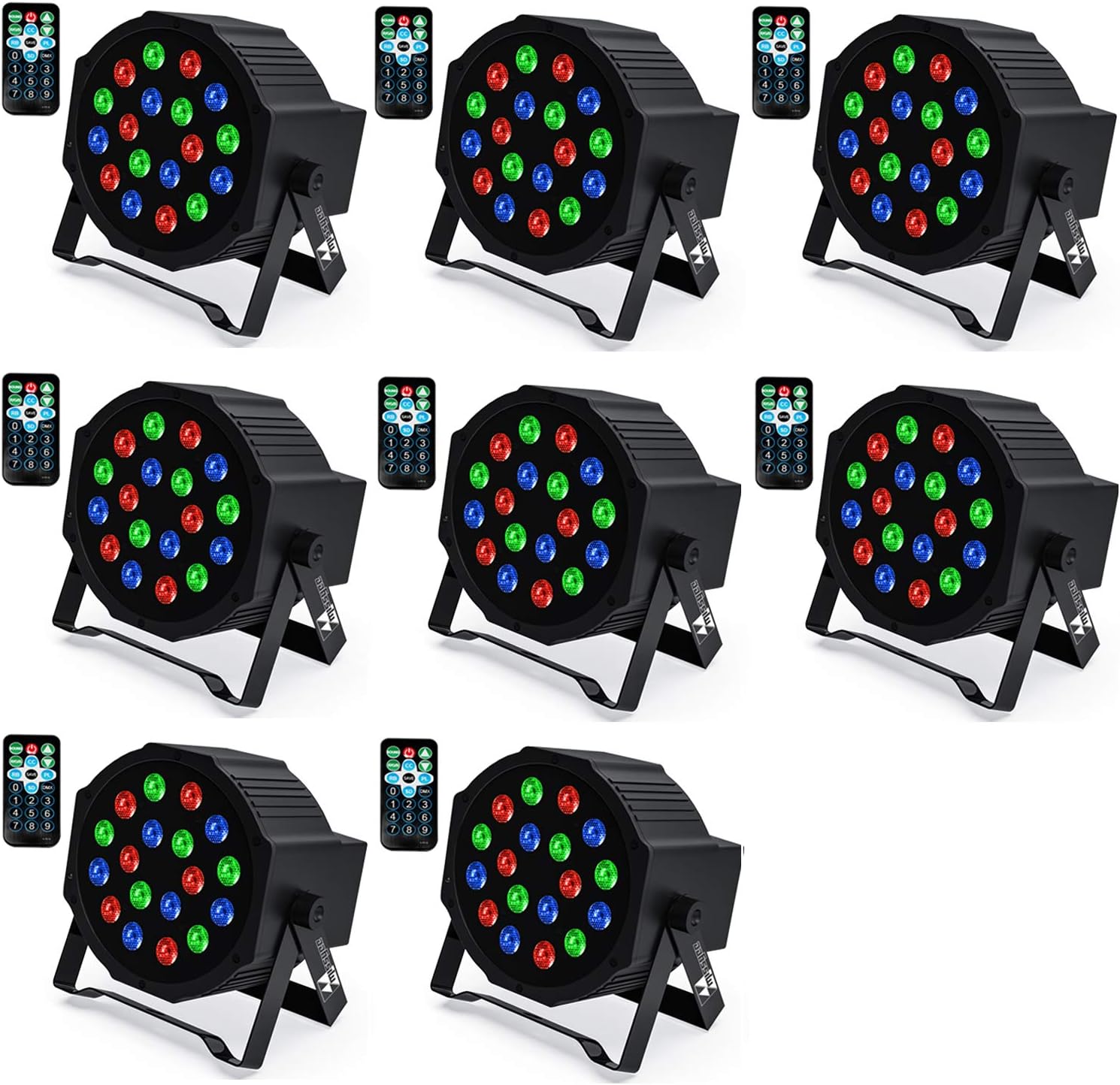 18 RGB LED Stage Lights with Remote Control (8 pcs) R68232