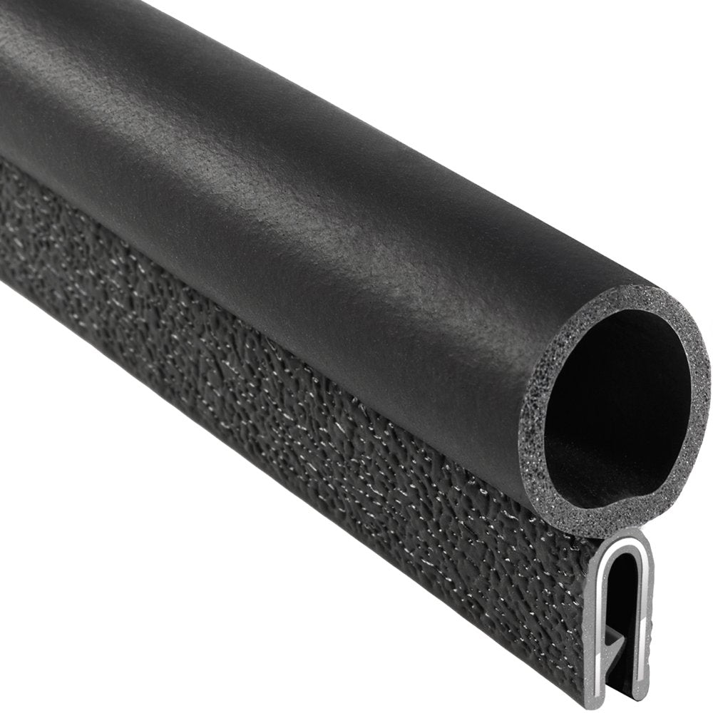 Trim Seal with Top Bulb, 25’ Length, PVC Plastic Trim with EPDM Rubber Seal, Pack of 2 X921877