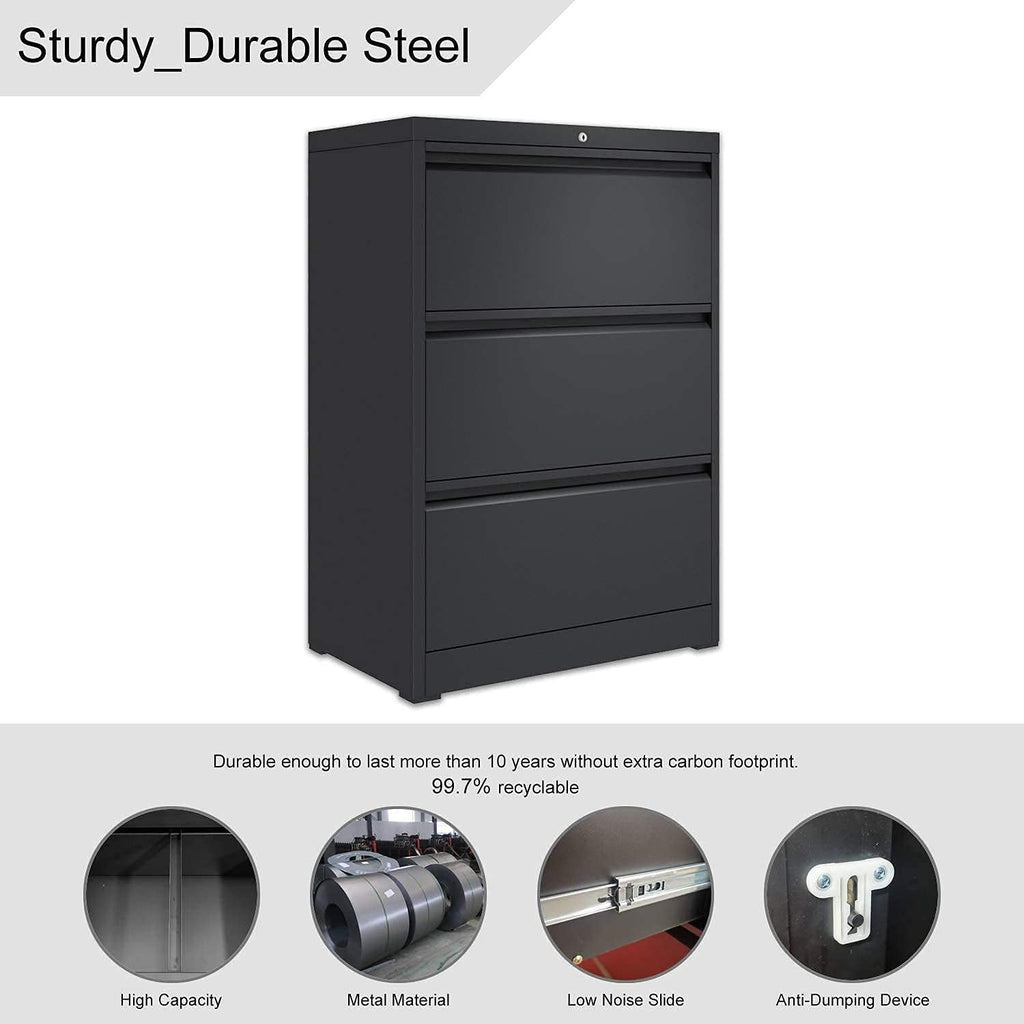 Black 3 Drawer Metal Lateral File Cabinet S744108