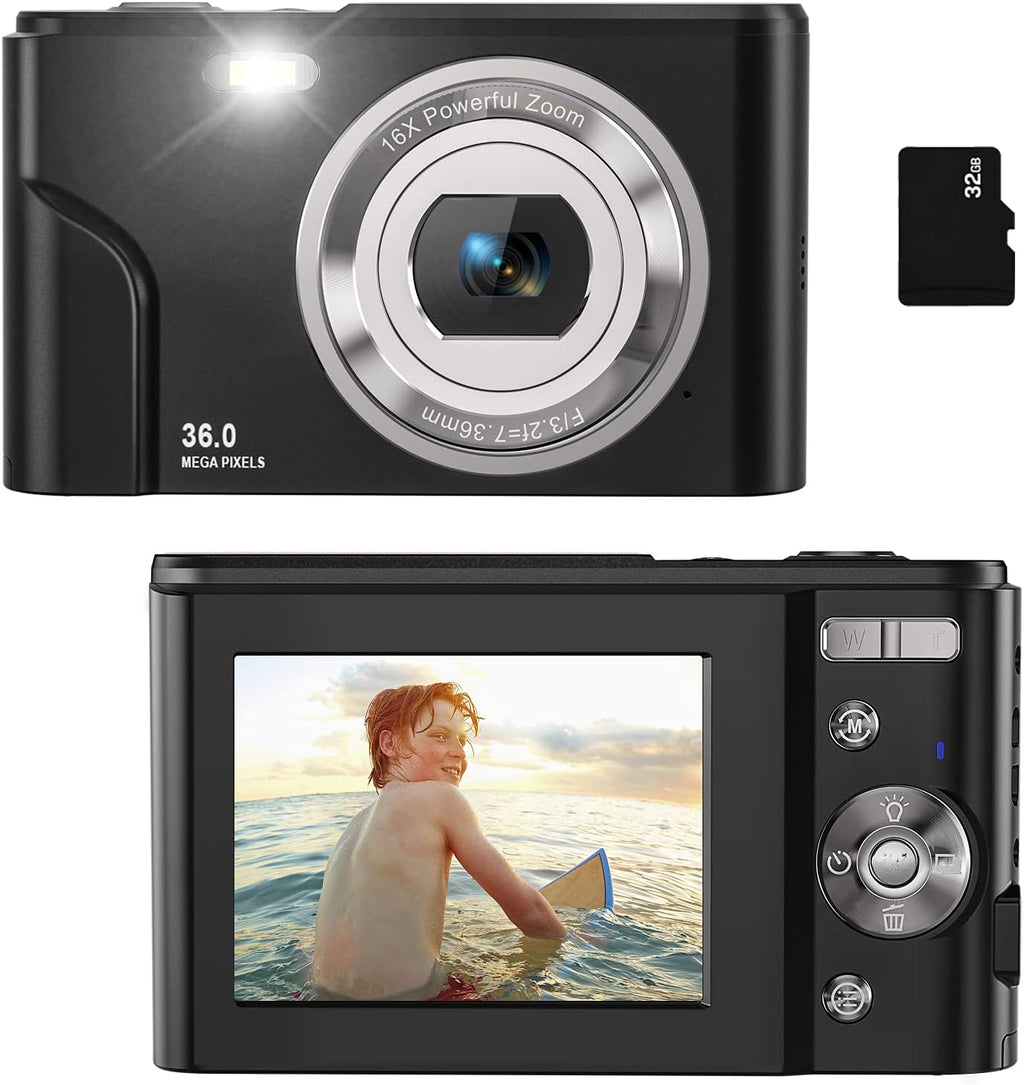36MP Children's Camera with 32GB SD Card, Full HD 1080P Rechargeable Mini Camera (Light Blue) Y413