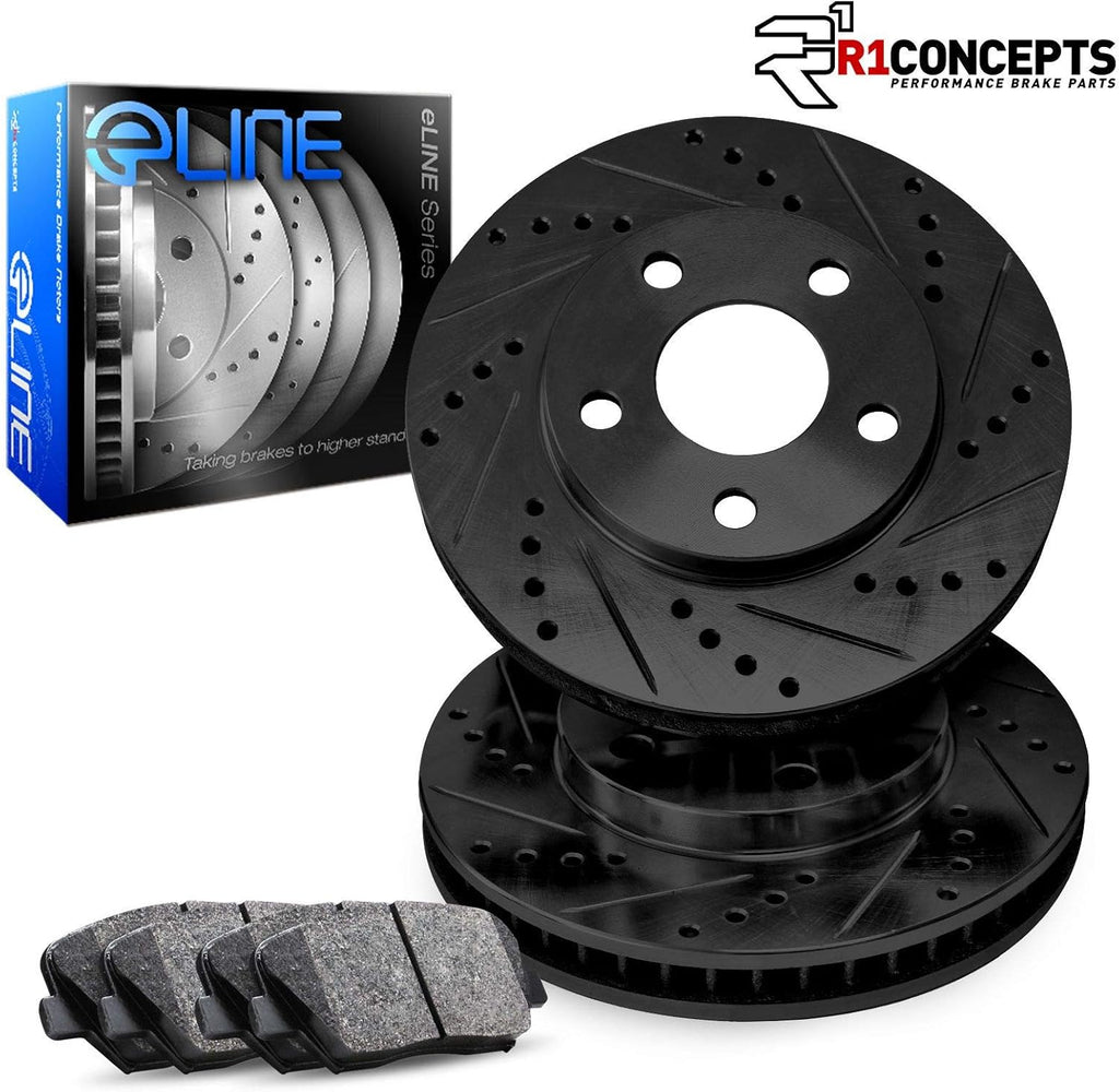 Black Drilled and Slotted Brake Rotors with Semi-Metallic Brake Pads Q317