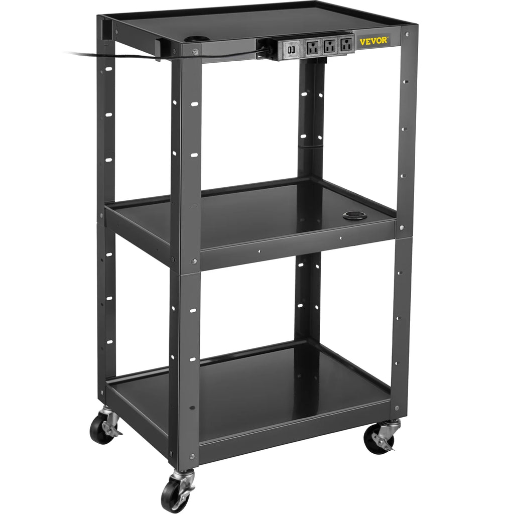 3-Shelf Steel AV Cart with Electric Power Cord U106