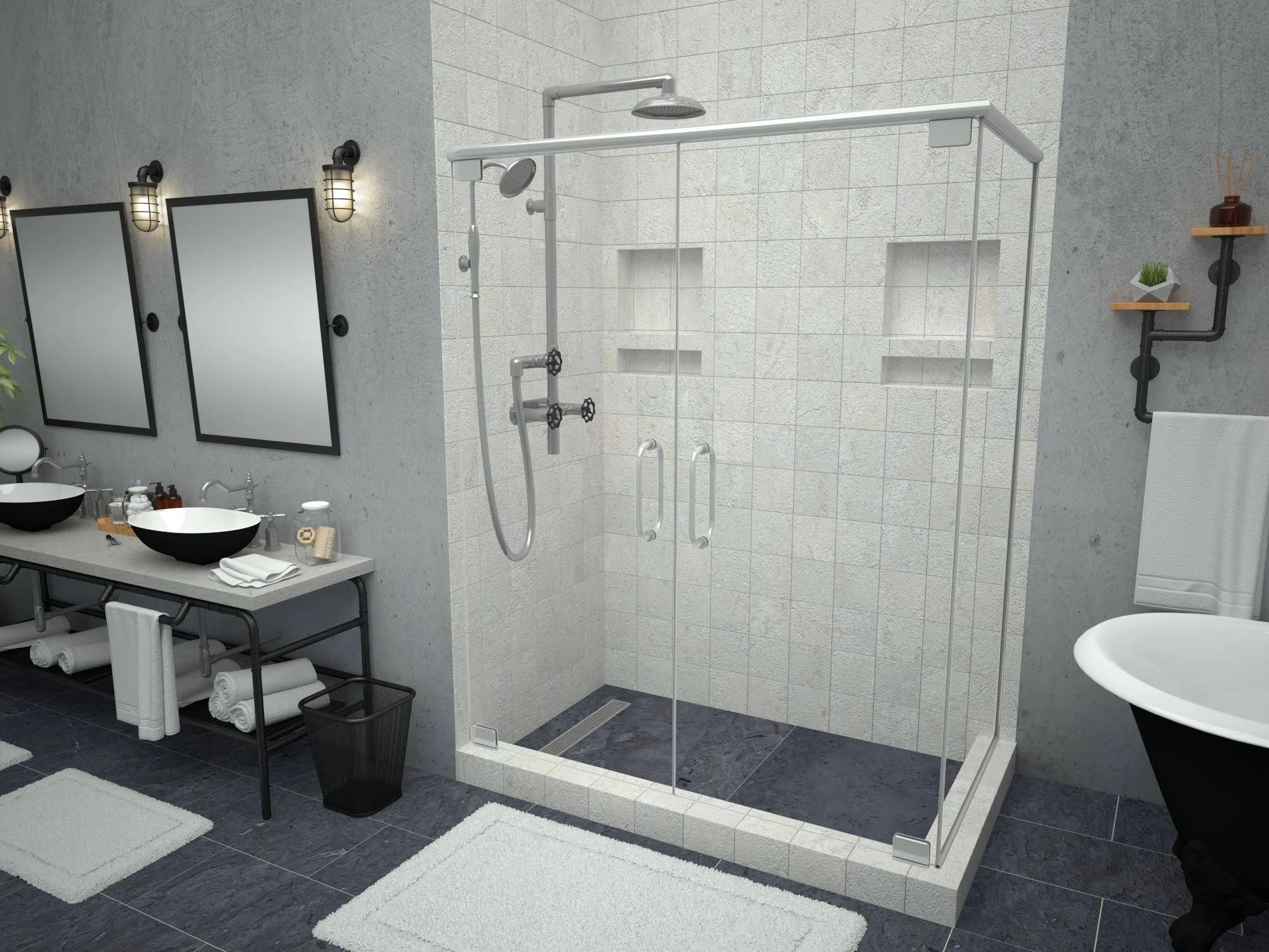 Double Threshold Shower Base with Drain Grate W51031