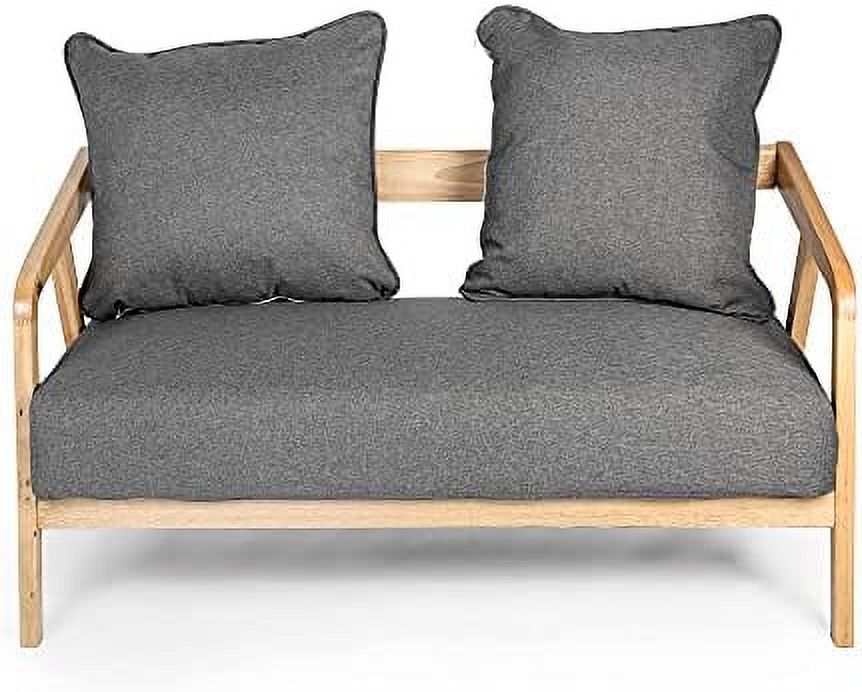 Grey Fabric 2-Seat Loveseat Sofa with Wood Armrest B80060