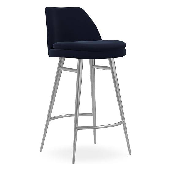 Ink Blue Distressed Velvet Counter Stool C44938