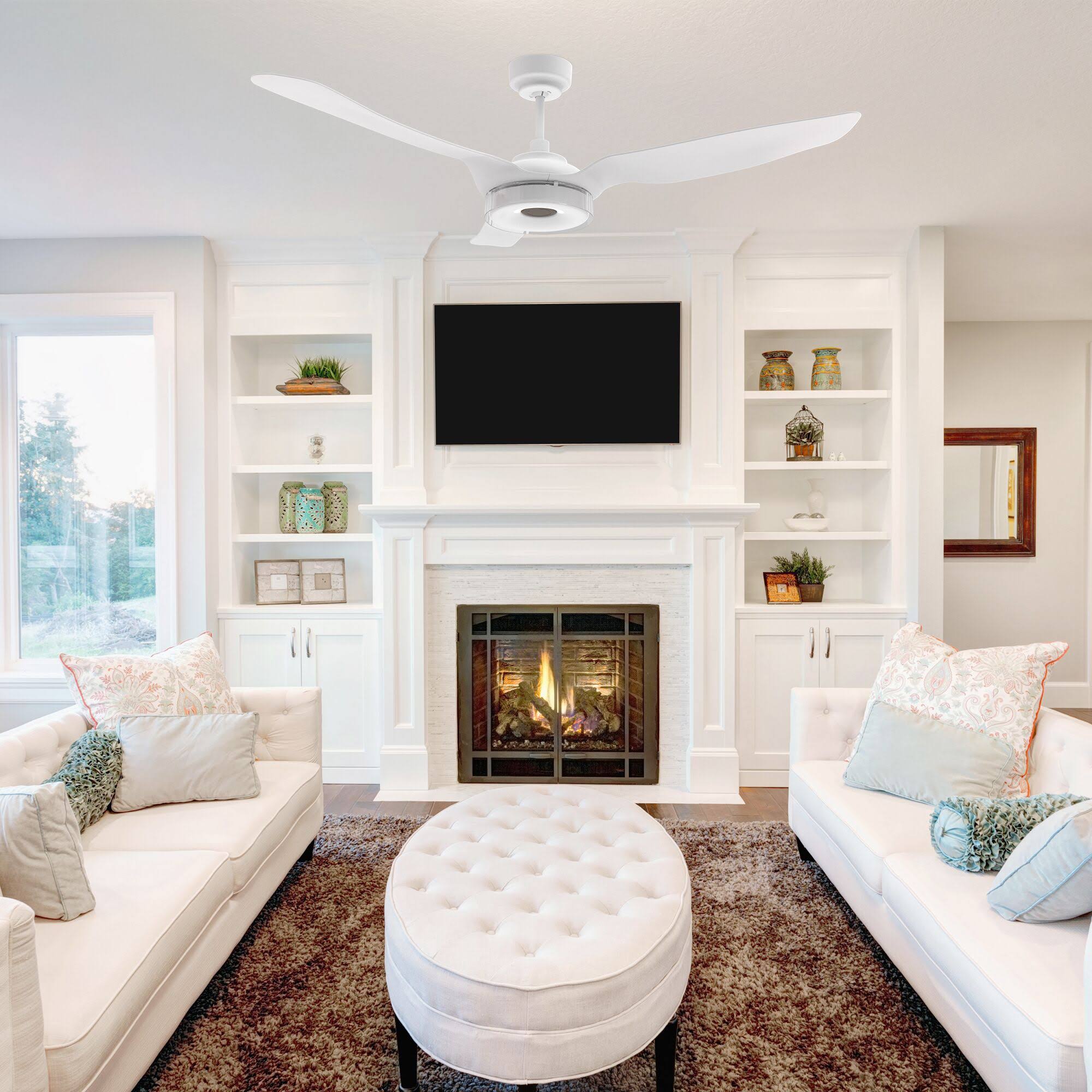 White Smart Ceiling Fan with Dimmable LED Light and Remote T33827