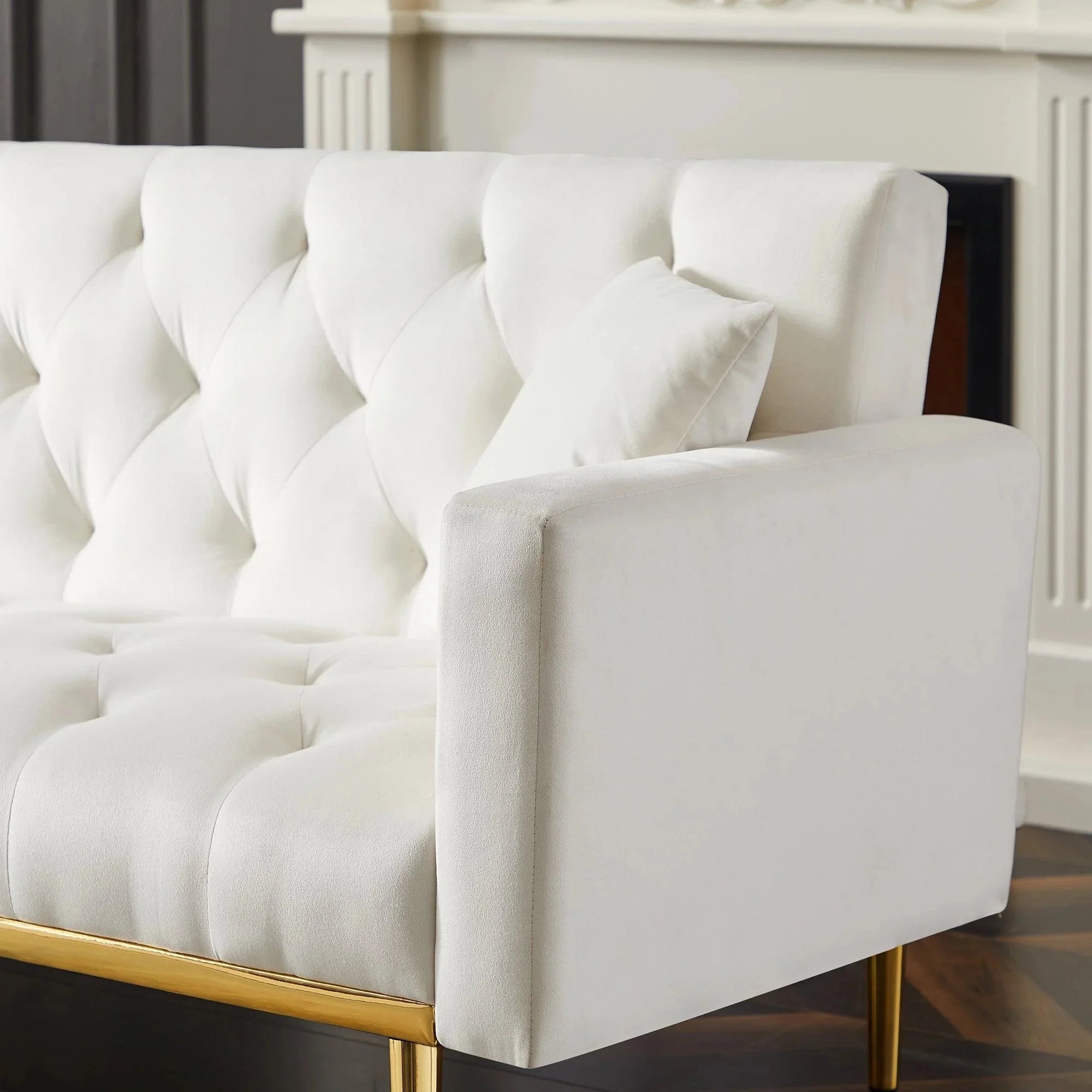 Cream White Convertible Folding Futon Sofa Bed N540287