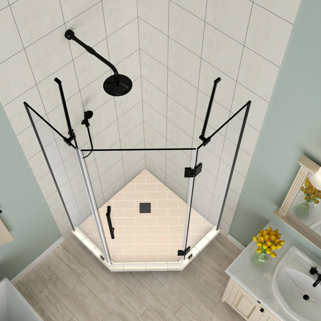 Frameless Hinged Neo-Angle Shower Enclosure in Stainless Steel O168