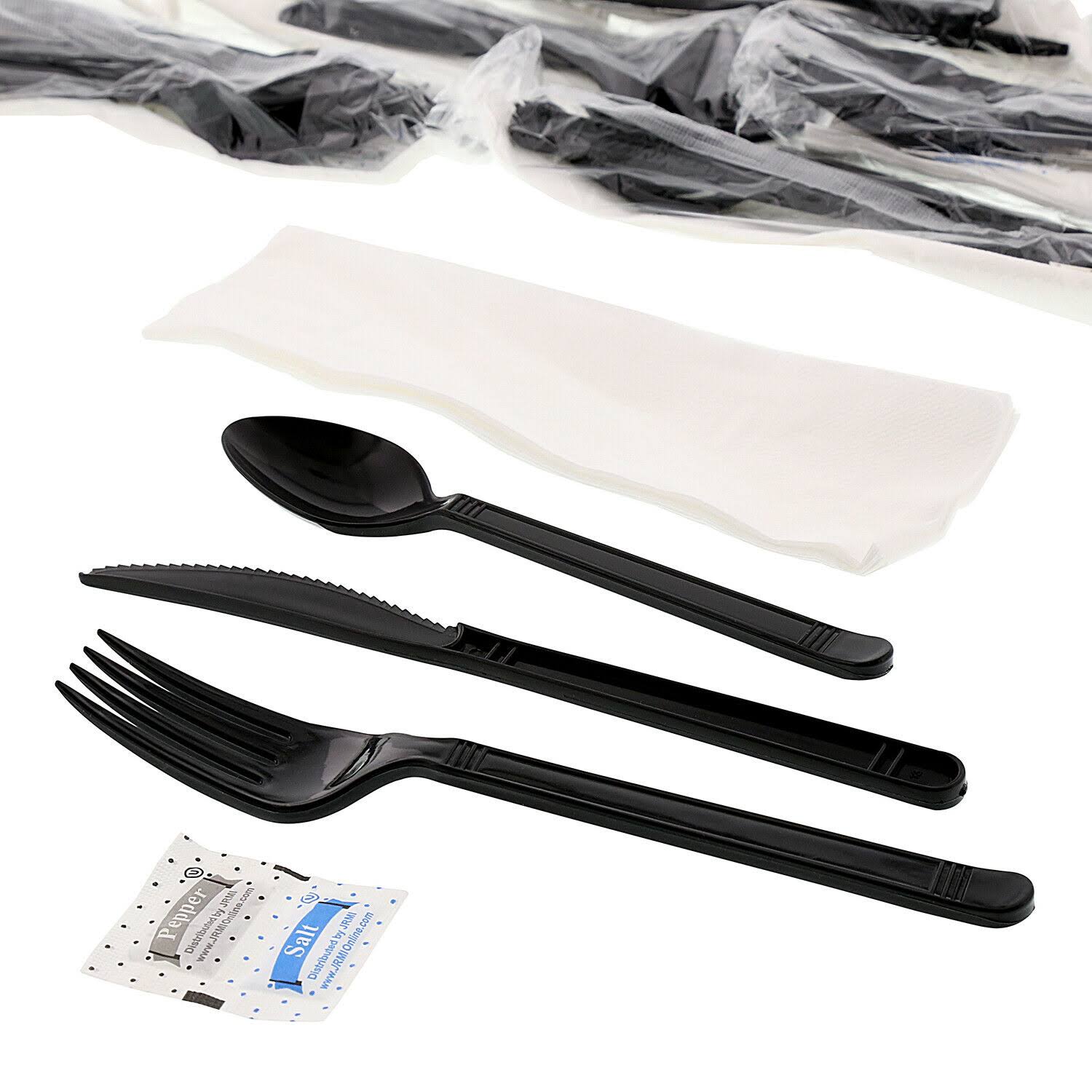 6 Piece Black Heavy Weight Fork Teaspoon Knife Napkin Set H867