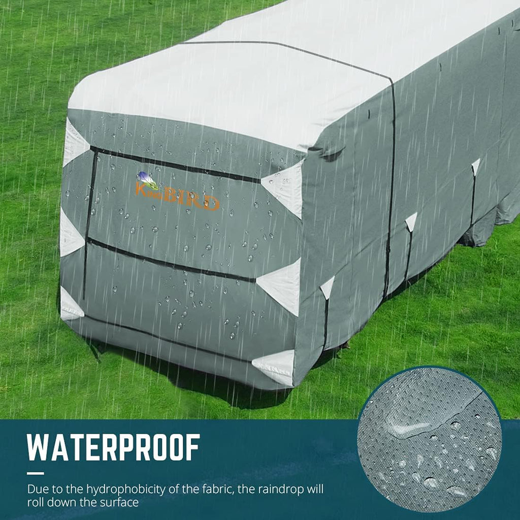 5th Wheel RV Cover, Extra-Thick 5 Layers Anti-UV Top Panel, Fits 37'-41' Motorhome with 2Pcs Extra Straps & 4 Tire Covers L98897