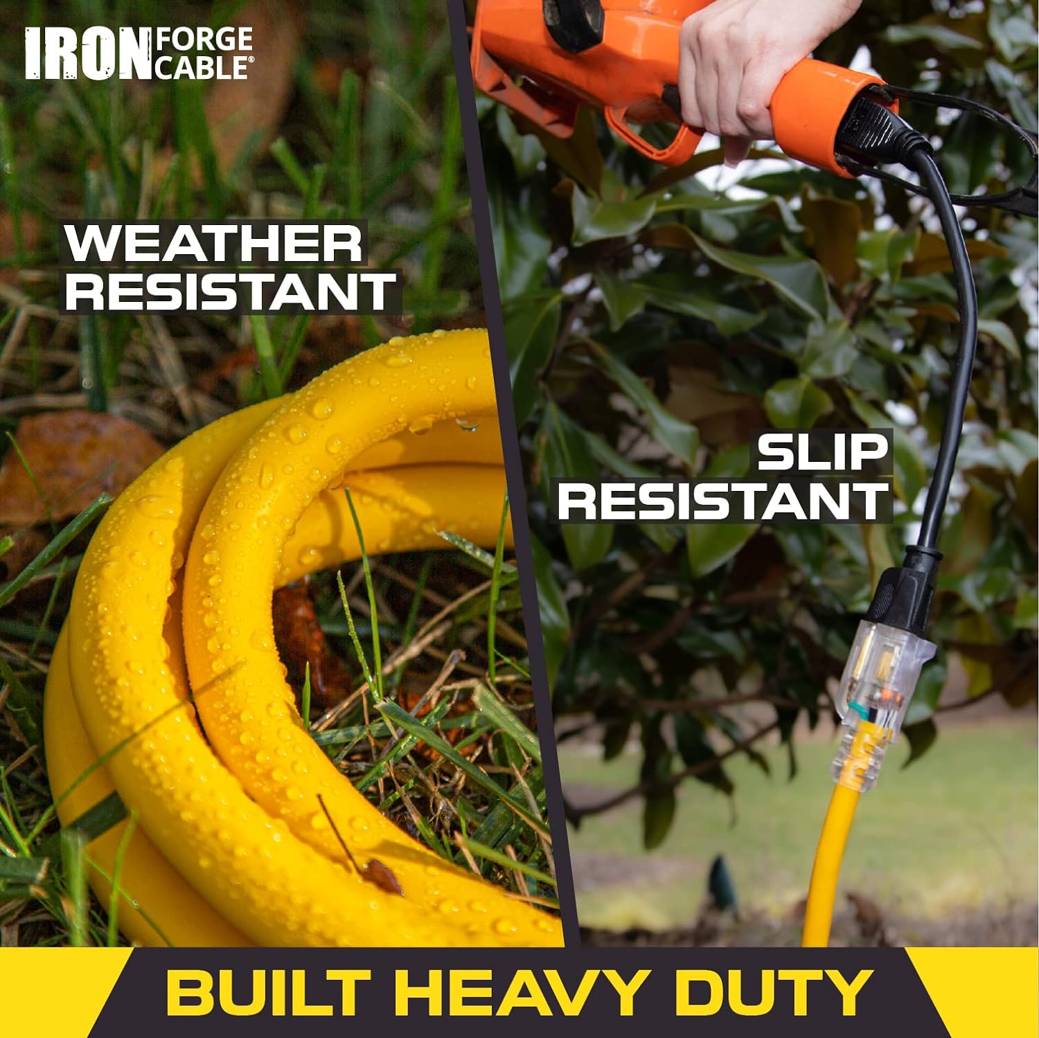 6 Foot Lighted Outdoor Extension Cord, 12/3 SJTW Heavy Duty Yellow Extension Cable with 3 Prong Grounded Plug K87393