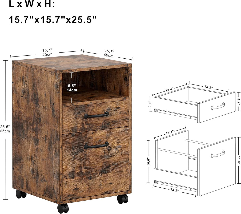 Vintage Brown Mobile Filing Cabinet with Storage S97965