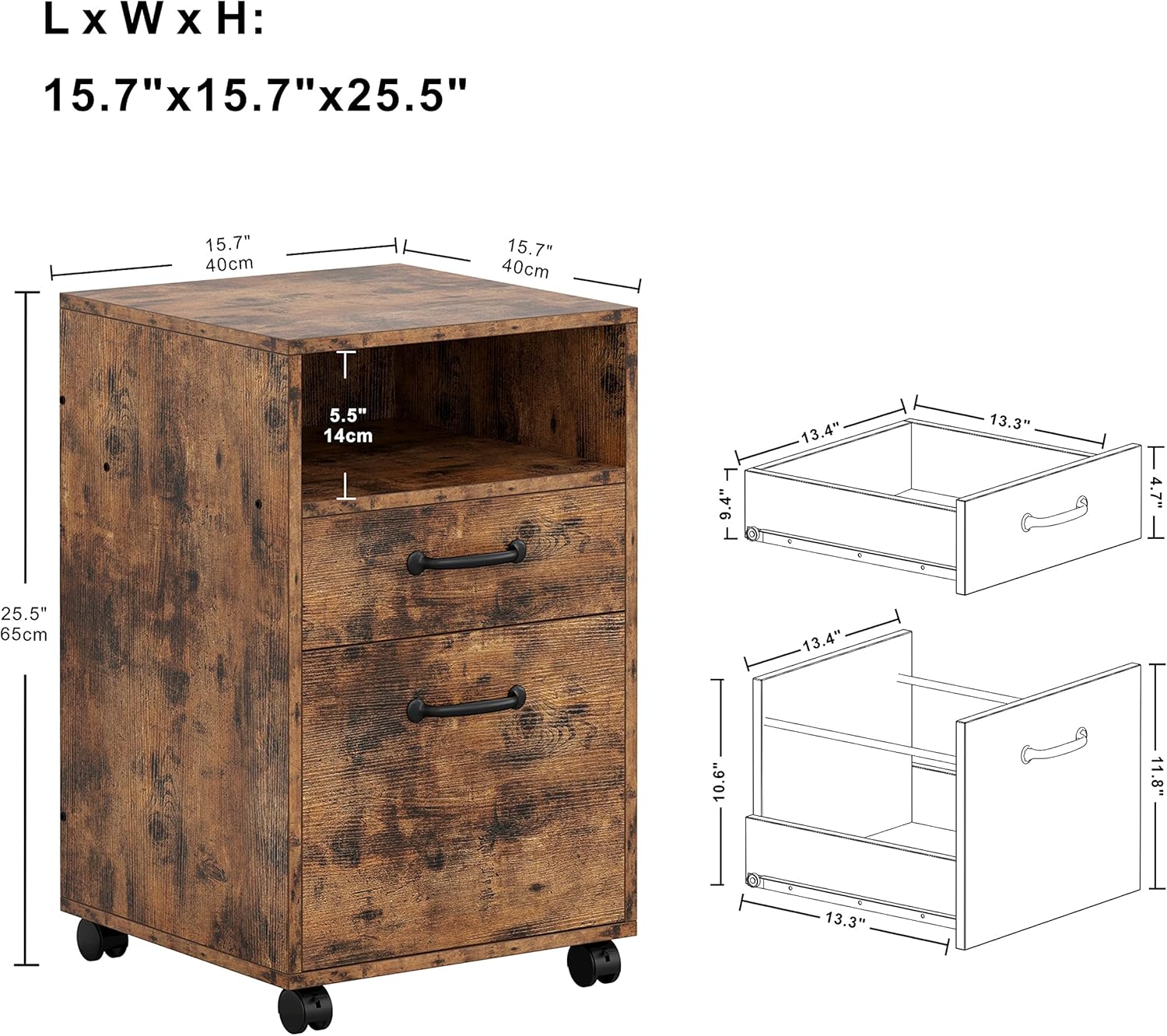 Vintage Brown Mobile Filing Cabinet with Storage S97965