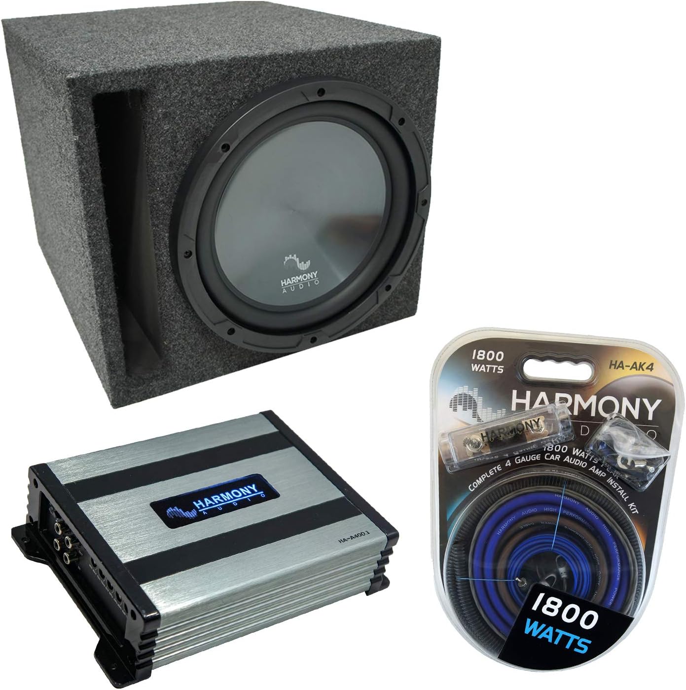 Slotted S Port Single 10 Sub Box & HA-A400.1 Car Stereo Bundle C168