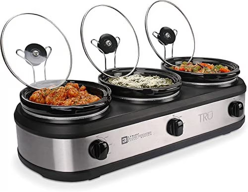 Triple Slow Cooker Buffet Server with 3 Serving Spoons, 3 Inserts, Each 2 1/2 Quarts Y68456