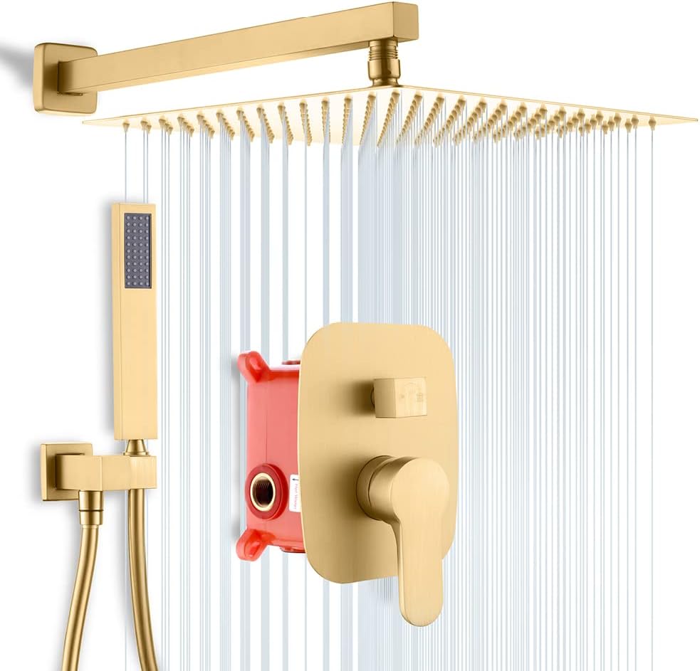 Brushed Nickel Rainfall Shower System with Valve, 12 Inch Square Ceiling Mount Shower Set A68161