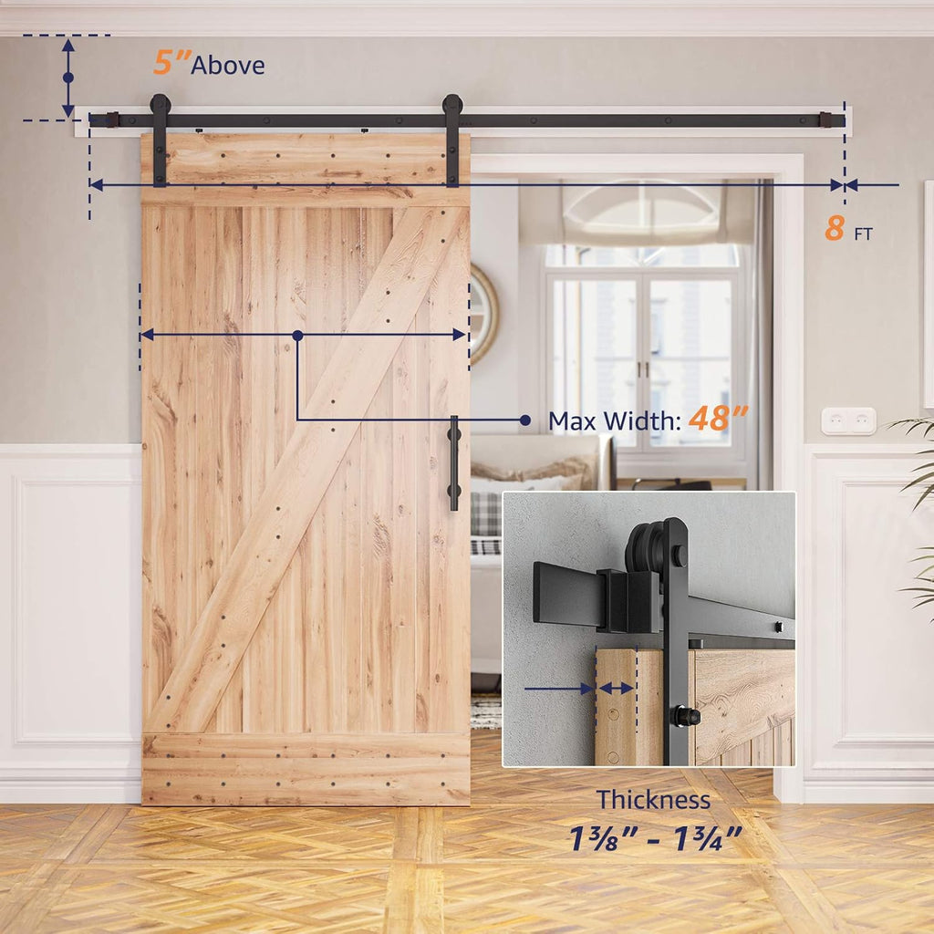 8ft Heavy Duty Sliding Barn Door Hardware Kit, Fit 42"-48"Wide Door Panel, Pack of 2 O984803