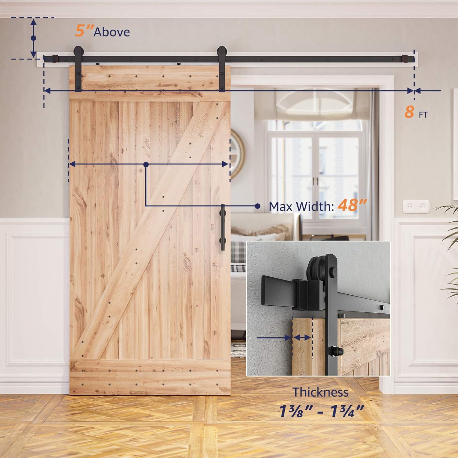 8ft Heavy Duty Sliding Barn Door Hardware Kit, Fit 42"-48"Wide Door Panel, Pack of 2 O984803