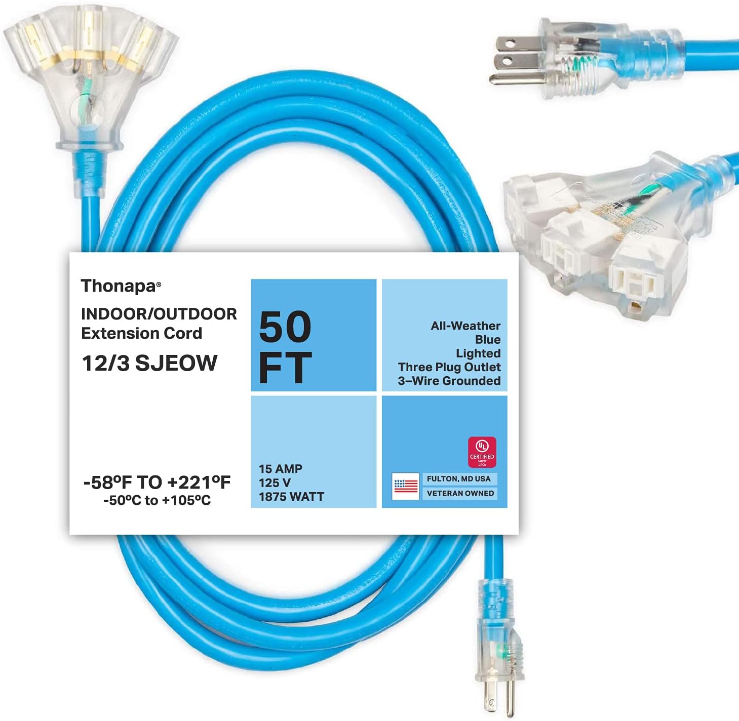 100 Ft Heavy Duty Outdoor Extension Cord with 3 Outlets D553816