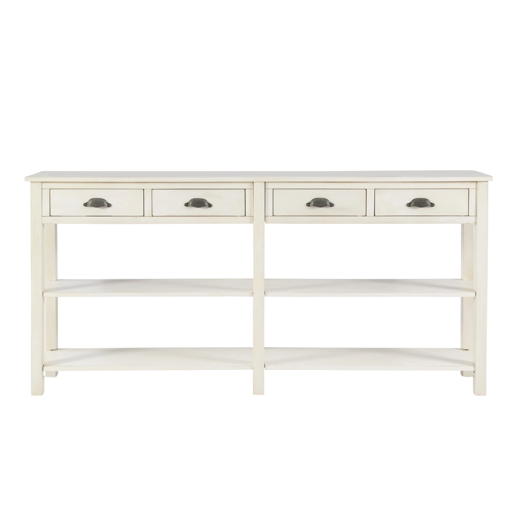 Cream Crackle 4-Drawer Console Table with Shelf D54906
