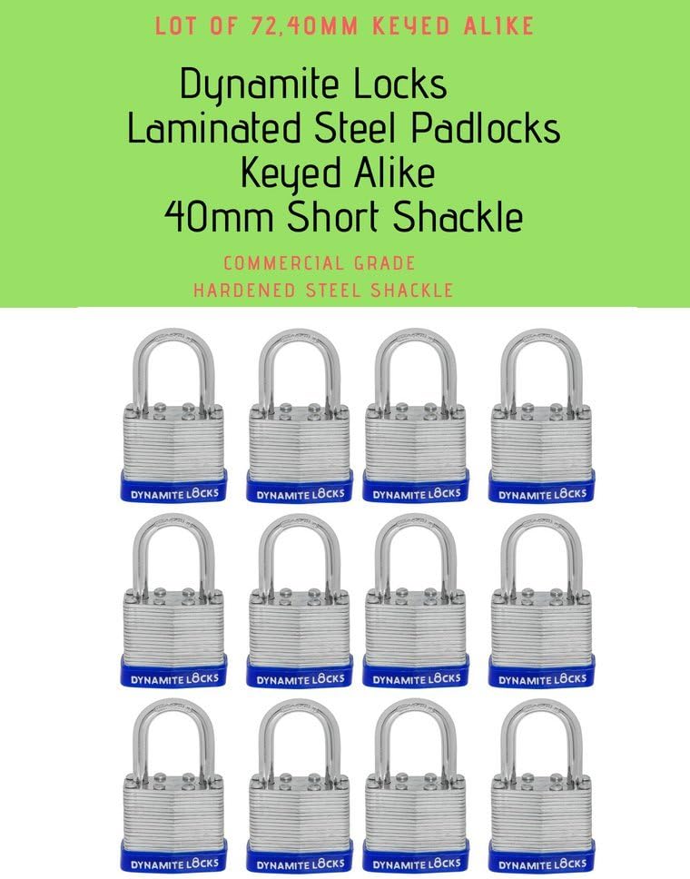 40 mm Laminated Steel Padlock Keyed Alike Pack of 72 J743