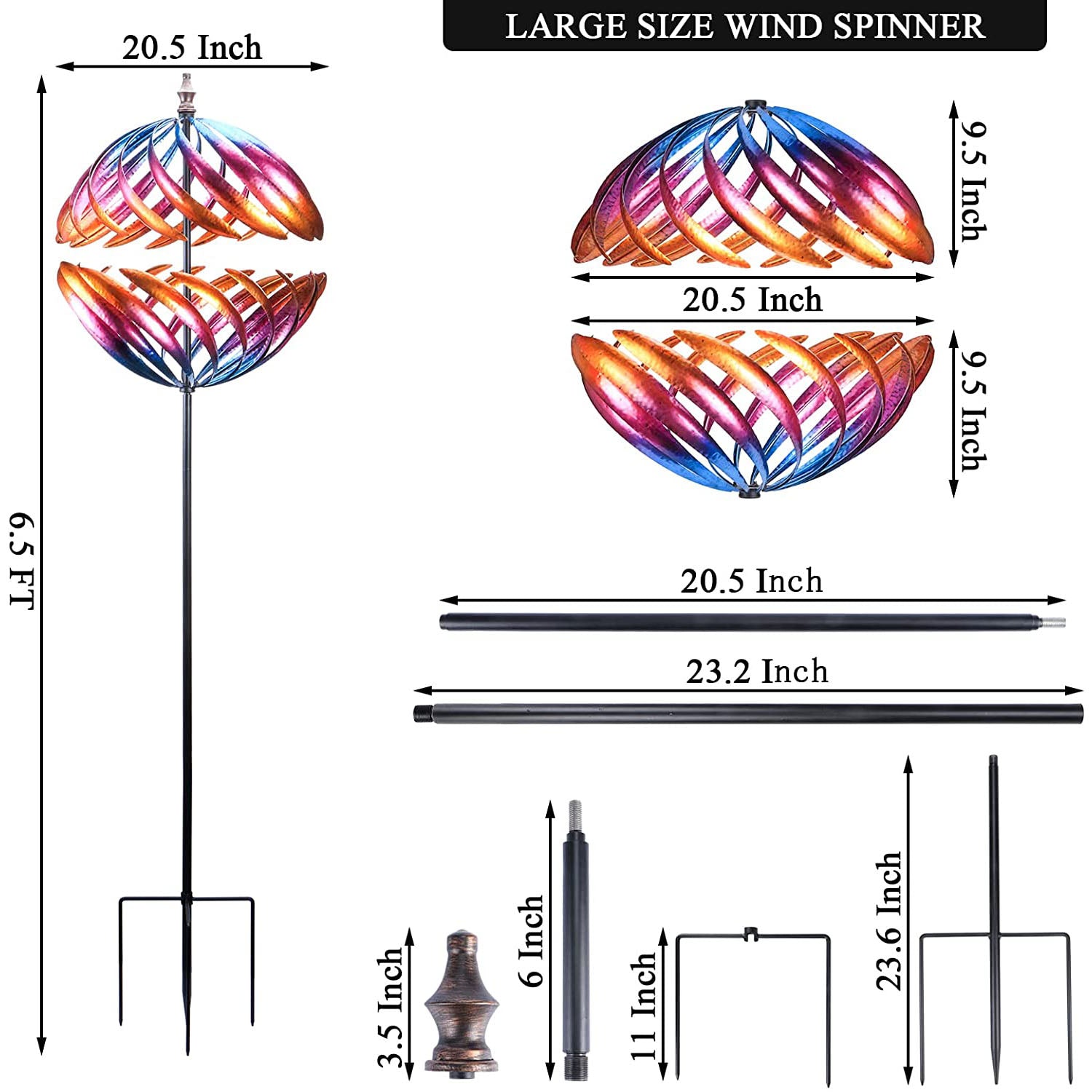 6.5FT Metal Kinetic Wind Spinner I7436