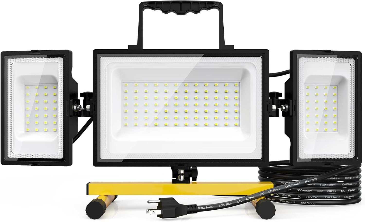 80W LED Work Light, 3 Adjustable Heads, 7200LM, IP65 Waterproof, 6500K Daylight White, 16.4ft Power Cord, Pack of 2 Z283361