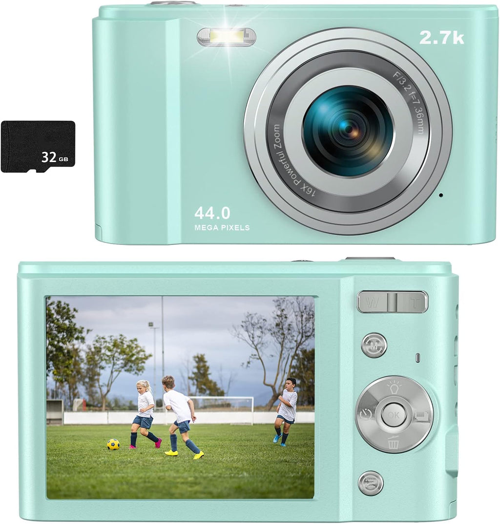 36MP Children's Camera with 32GB SD Card, Full HD 1080P Rechargeable Mini Camera (Light Blue) Y413