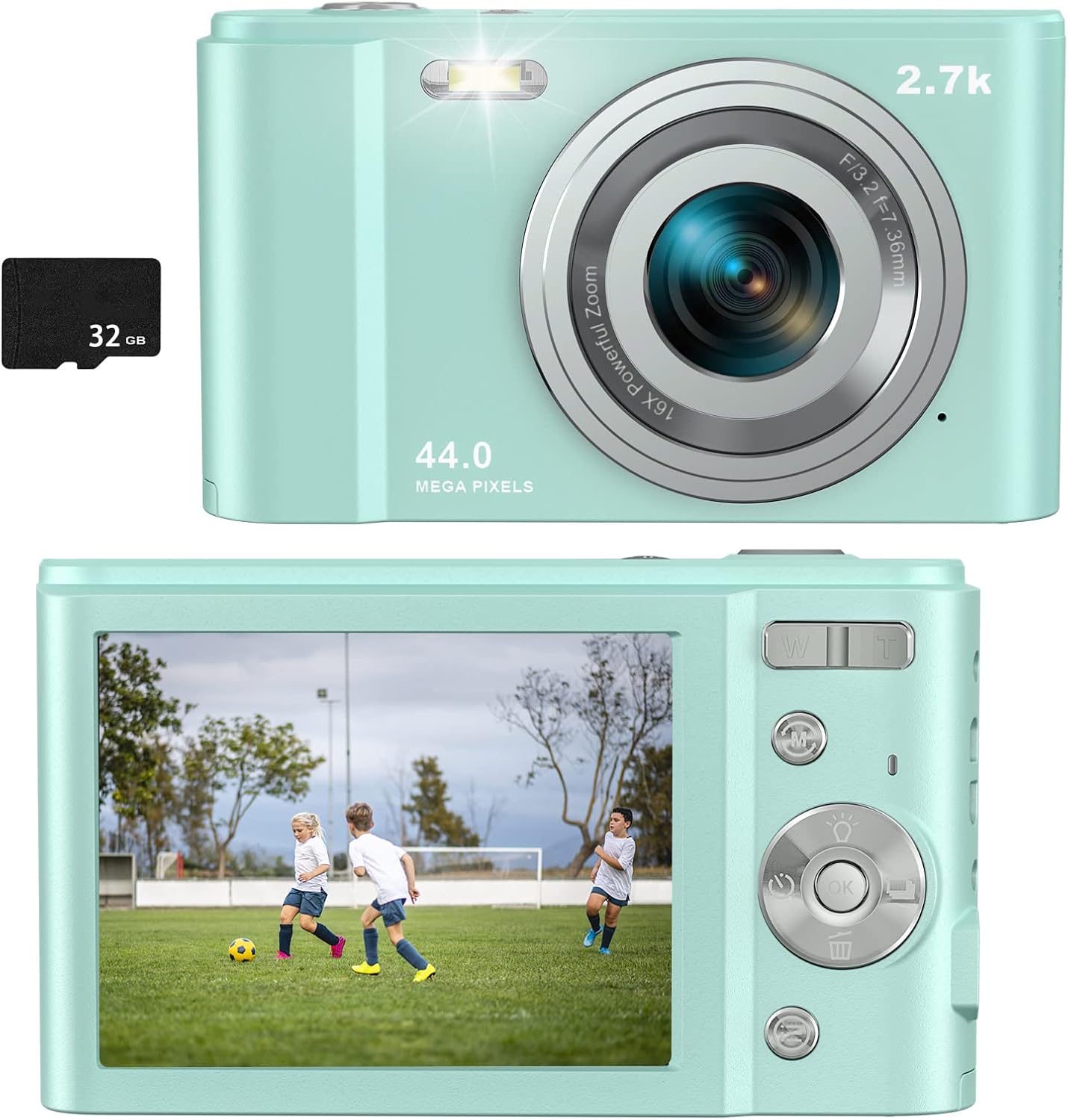 36MP Children's Camera with 32GB SD Card, Full HD 1080P Rechargeable Mini Camera (Light Blue) Y413