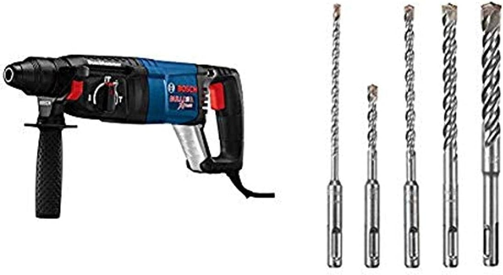 8 Amp 1 Inch Corded Variable Speed SDS-Plus Rotary Hammer with 7 Piece Carbide-Tipped Drill Bit Set H501373