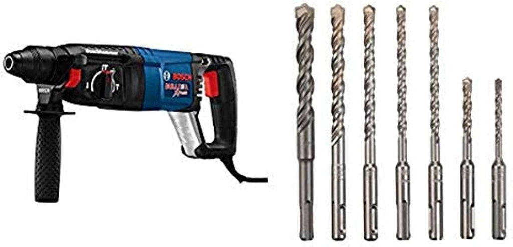 8 Amp 1 Inch Corded Variable Speed SDS-Plus Rotary Hammer with 7 Piece Carbide-Tipped Drill Bit Set H501373
