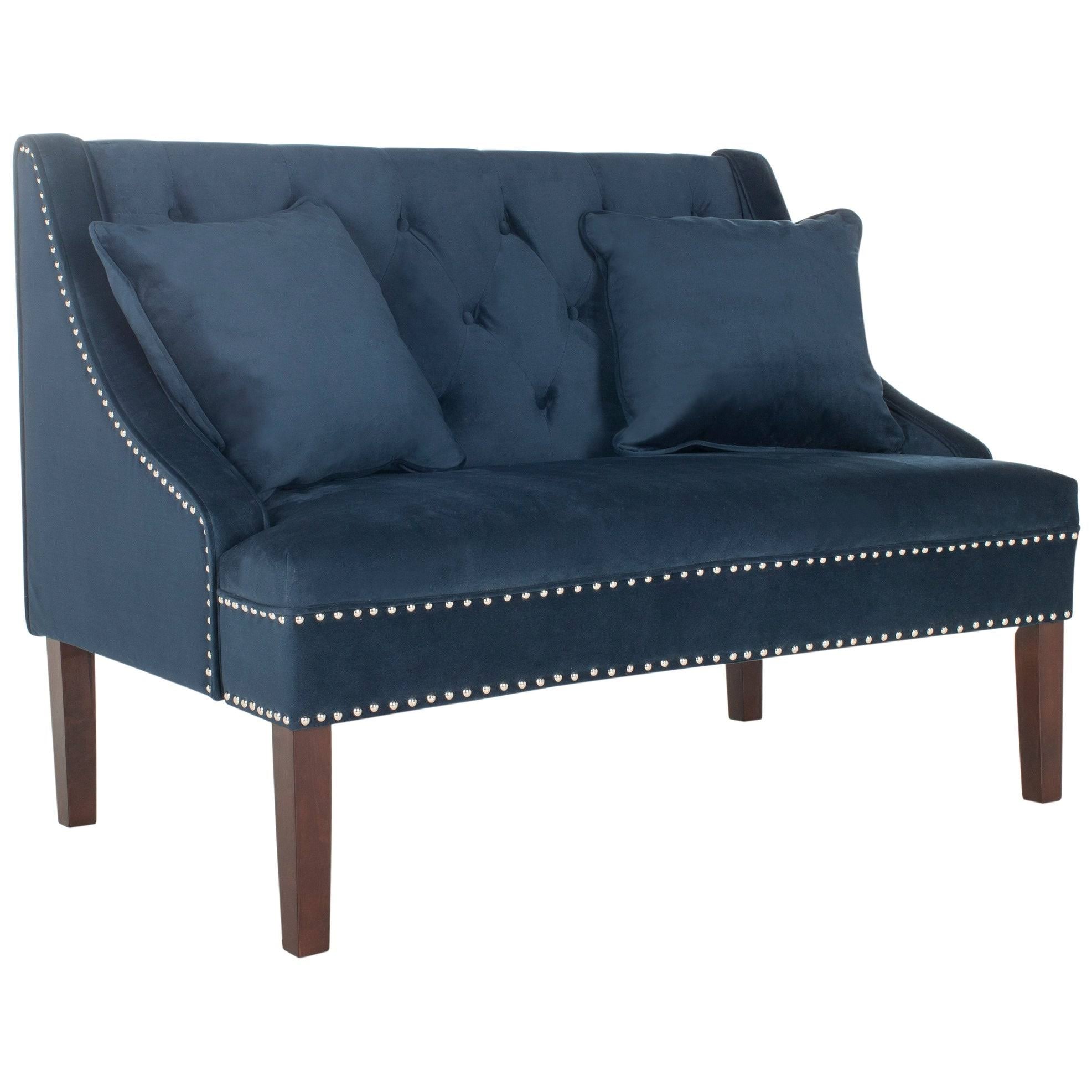 Grey Linen Settee with Silver Nailheads J697
