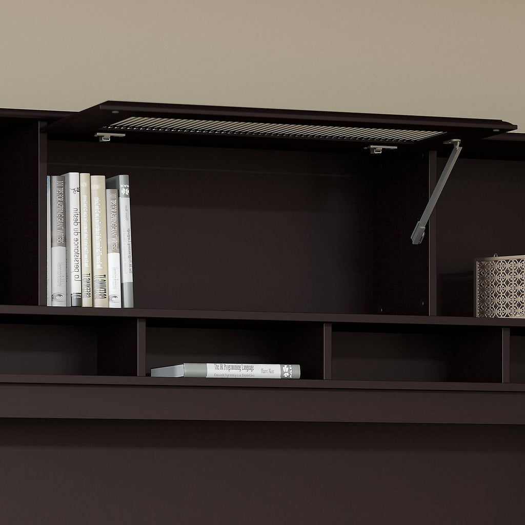 72W L Shaped Computer Desk with Hutch and Drawers, Espresso Oak U61274