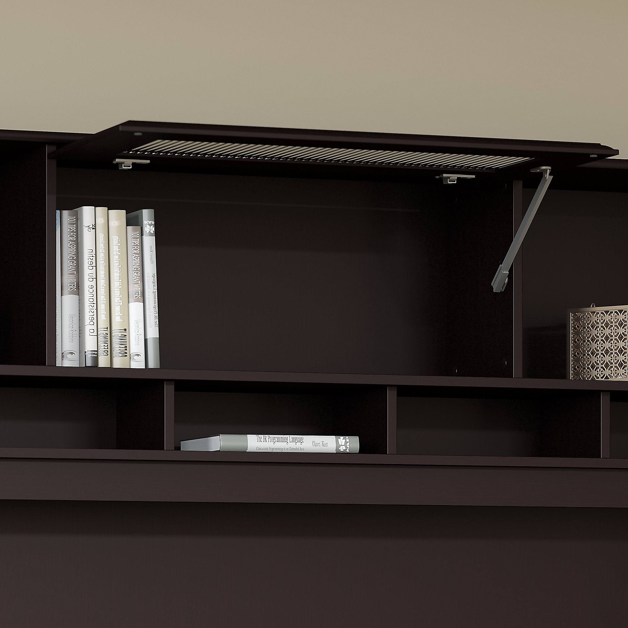 72W L Shaped Computer Desk with Hutch and Drawers, Espresso Oak U61274