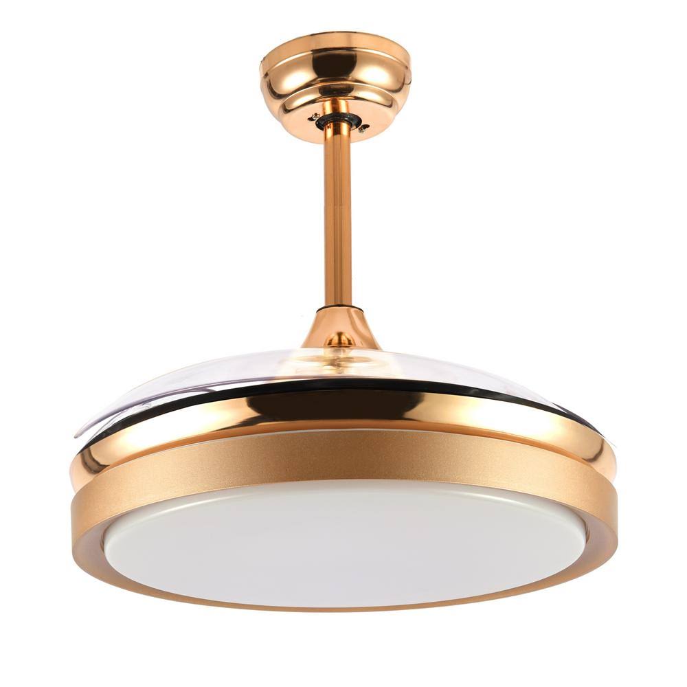 French Gold Retractable Ceiling Fan with Light Kit and Remote Control V4728