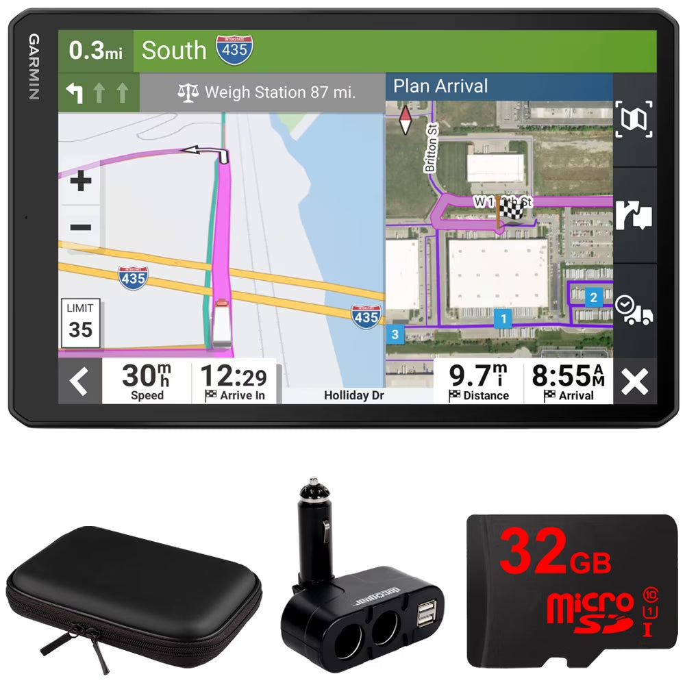 10" GPS Truck Navigator Bundle with Hard Shell EVA Case, 32GB MicroSD Memory Card and Dual Car Socket U788312
