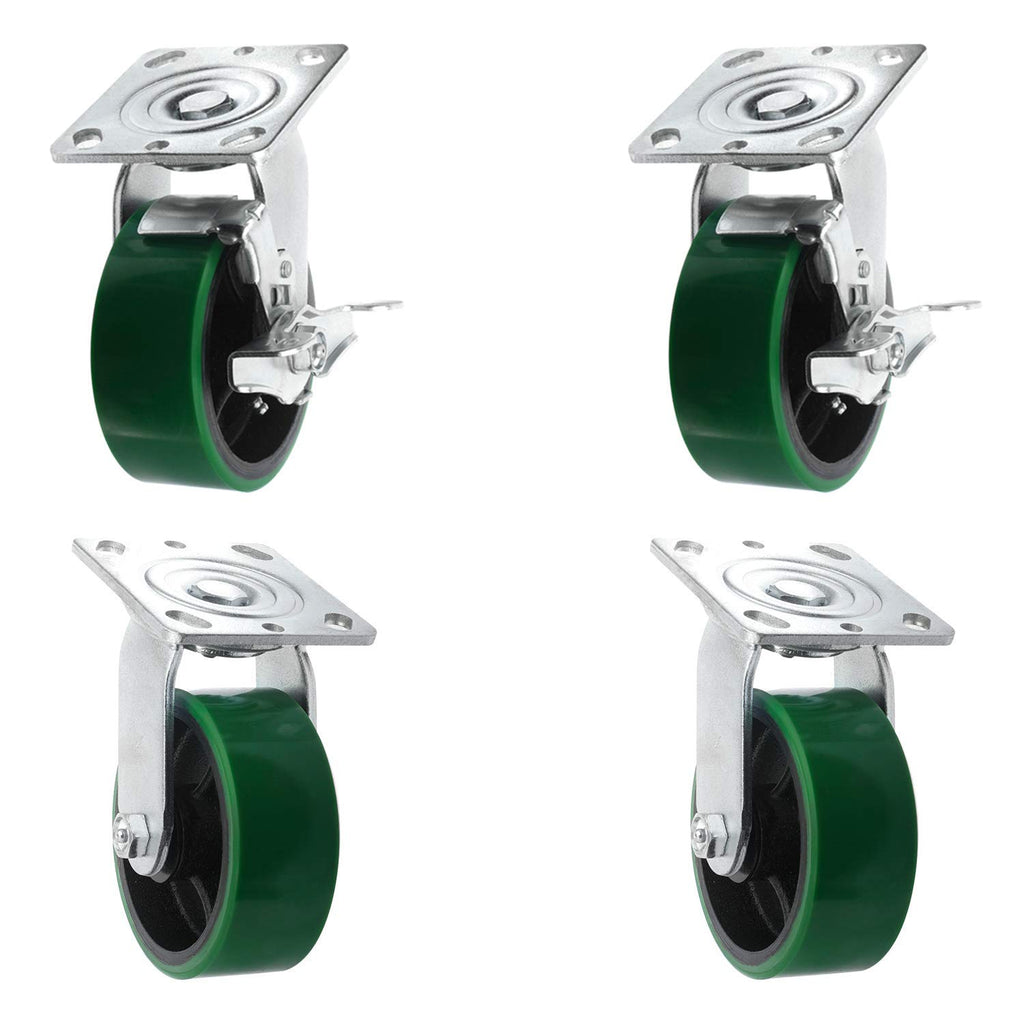 4 Quantity Heavy Duty Swivel w/Brake Rigid Polyurethane Mold on Steel Wheel Caster Q50151