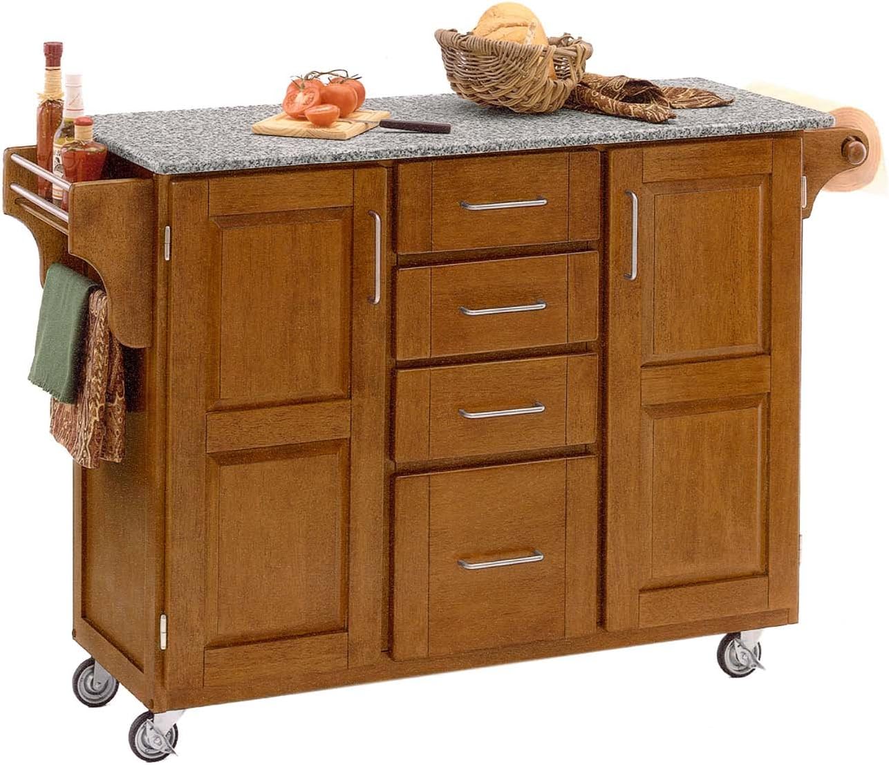 Warm Oak Finish Kitchen Cart with Granite Top C919
