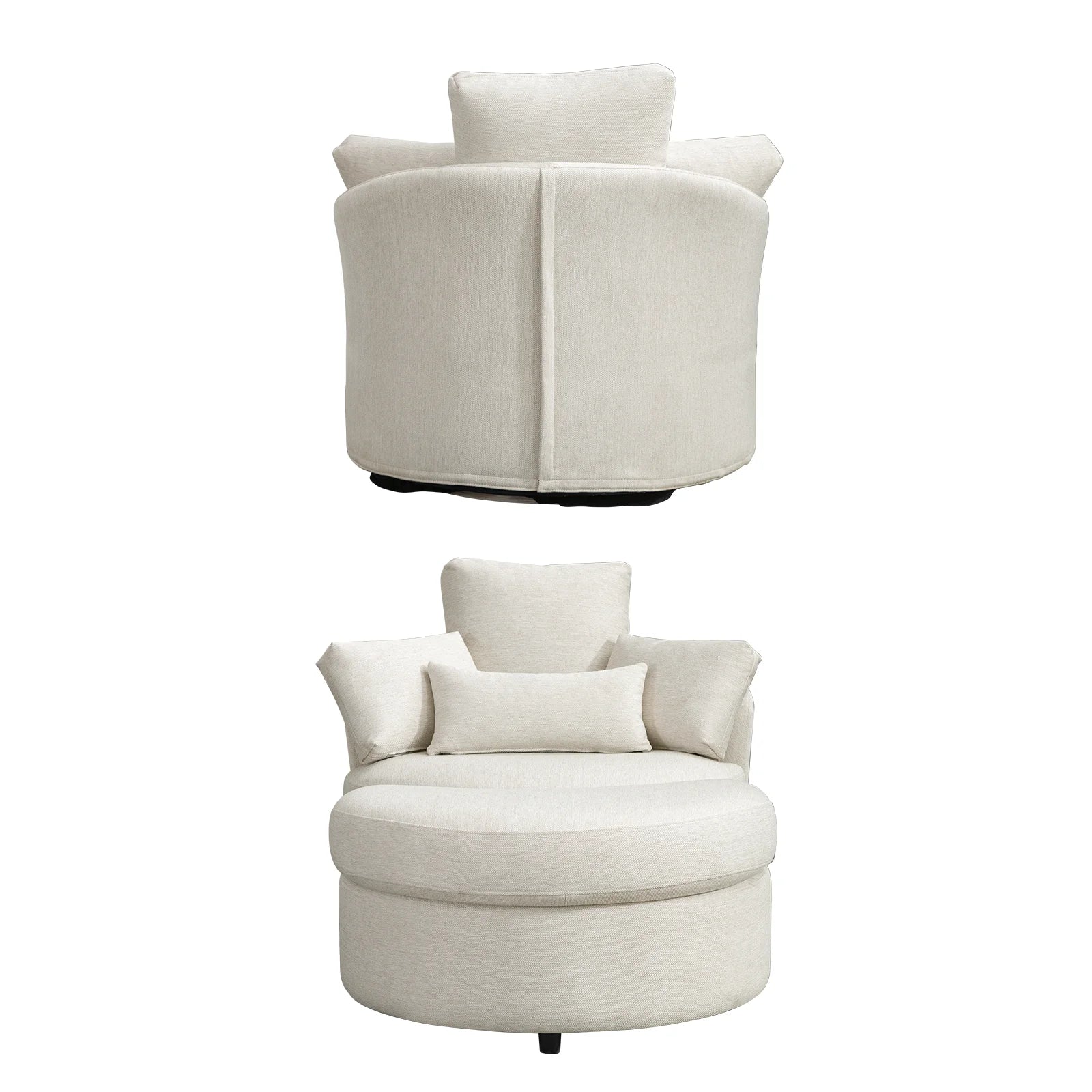 Beige Linen Fabric Swivel Accent Barrel Sofa Chair with Half Moon Storage Ottoman and 3 Pillows B601975