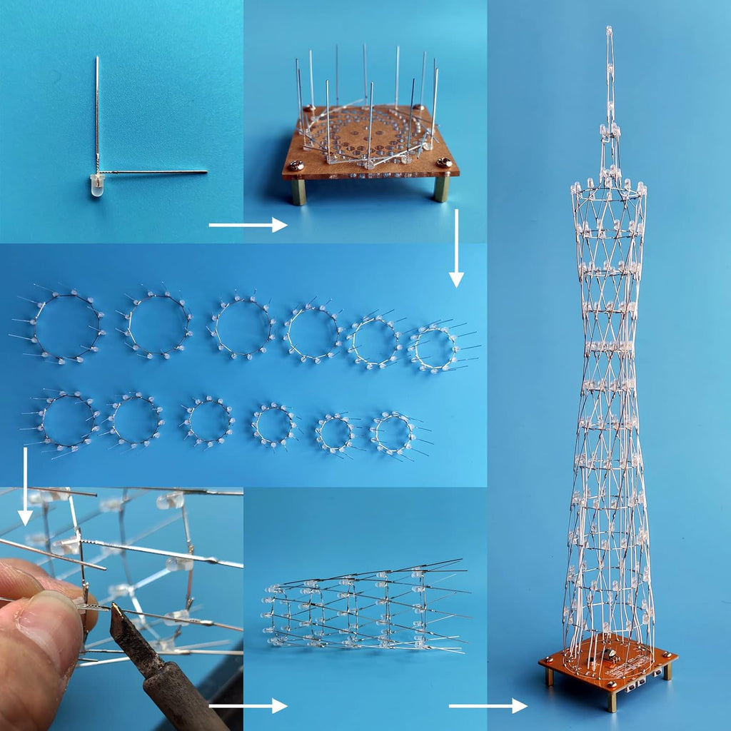 LED Tower Model DIY Electronic Kit, 12 LED Circles, Height 38cm M573489