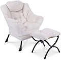 Modern Lazy Chair with Ottoman Steel Frame Lounge Chair Set with Footstool Armrests Side Pocket L923367