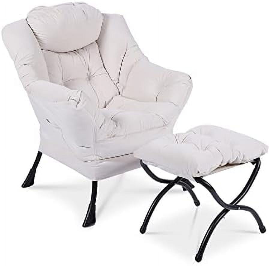 Modern Lazy Chair with Ottoman Steel Frame Lounge Chair Set with Footstool Armrests Side Pocket L923367