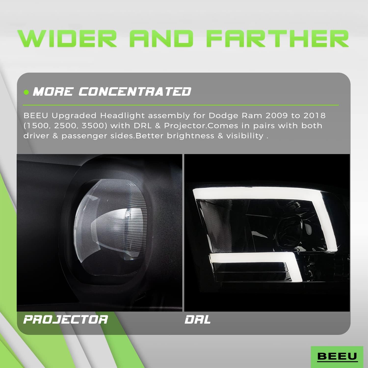 Black Housing Headlight Assembly for Dodge Ram Pickup V73193