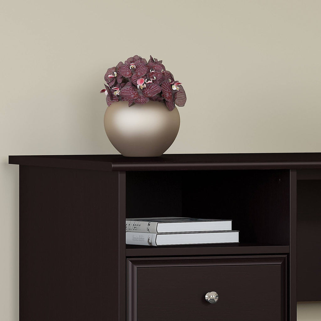 72W L Shaped Computer Desk with Hutch and Drawers, Espresso Oak U61274