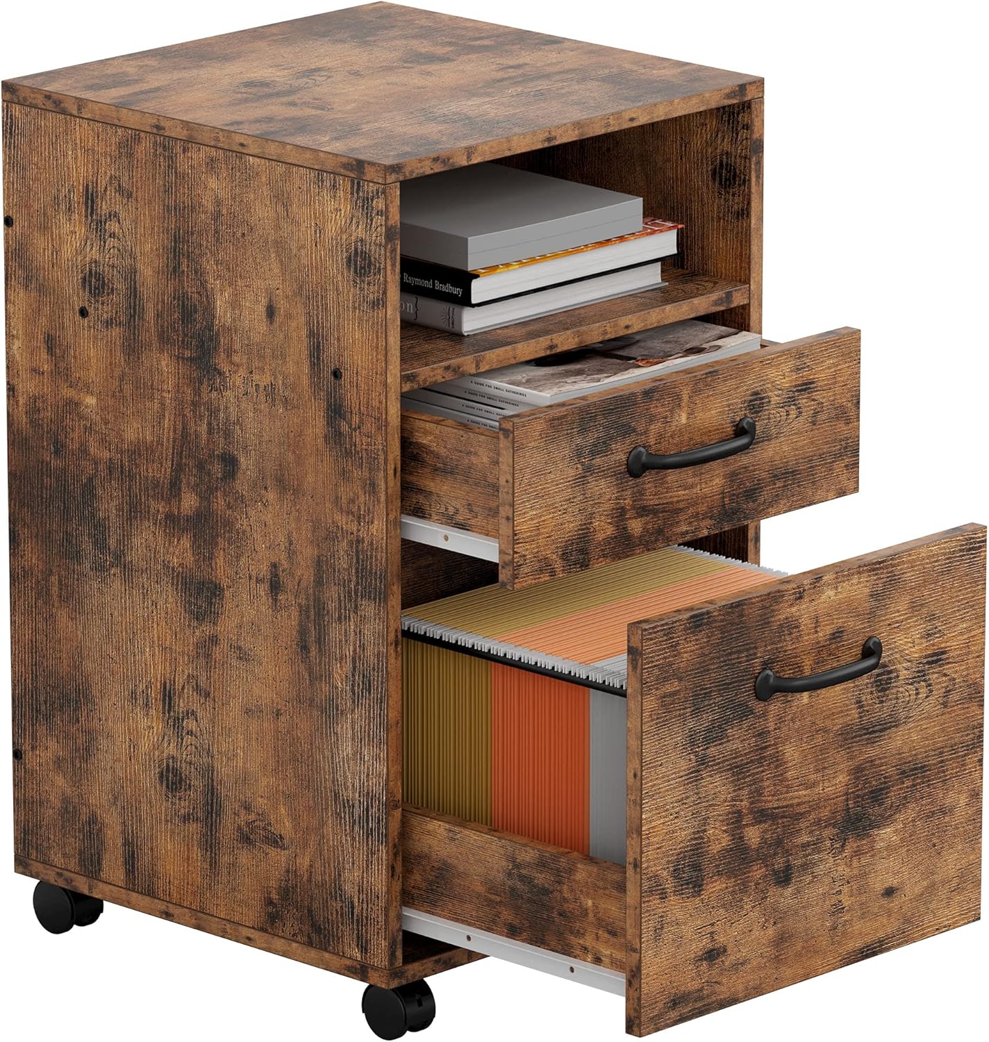 Vintage Brown Mobile Filing Cabinet with Storage S97965