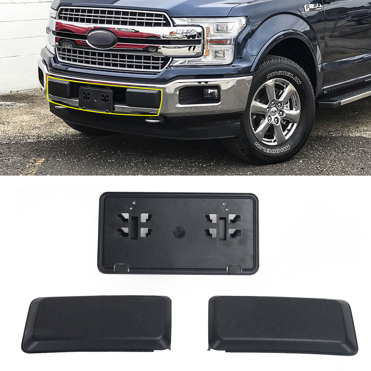Front Bumper Guards Cover Pads 2PC + Front License Plate Frame Bracket Combo A346320