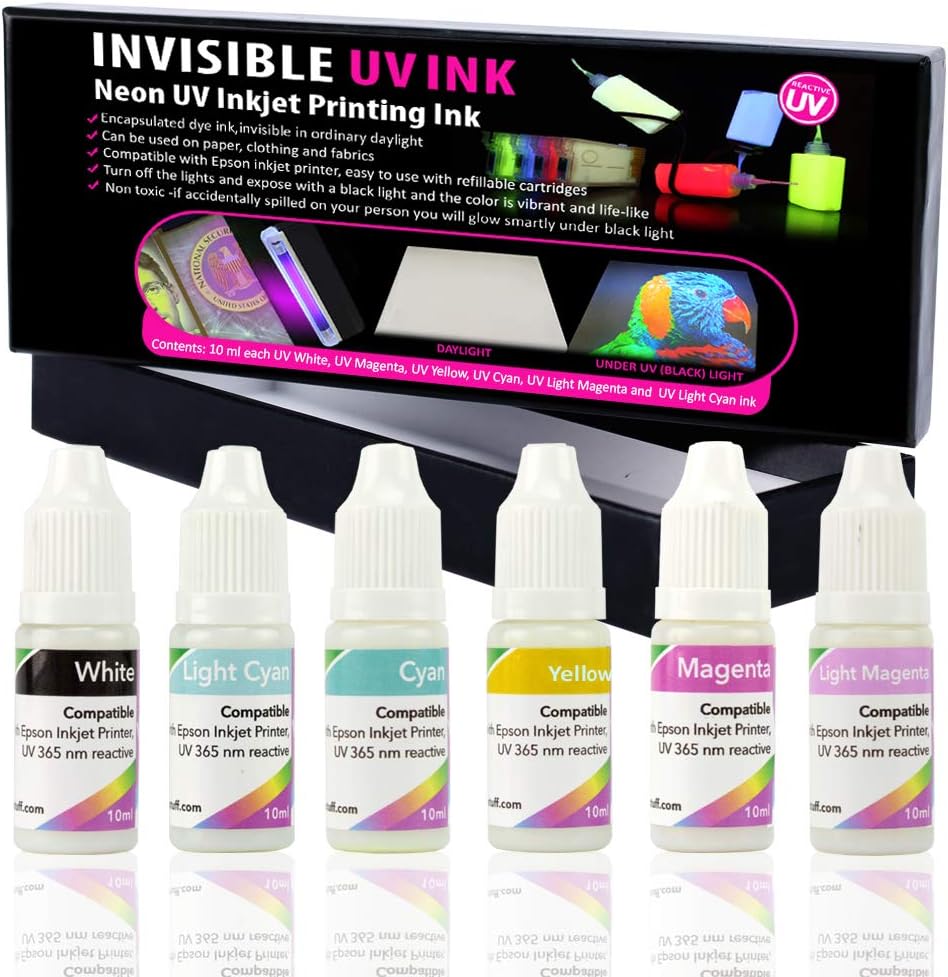 Invisible UV Ink 6 Colors Set for Inkjet Printers, 10 ml/Color, Pack of 2 M155