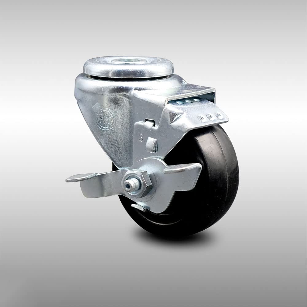 Swivel Bolt Hole Caster with Black Wheel and Top Locking Brake, Pack of 2 D33172